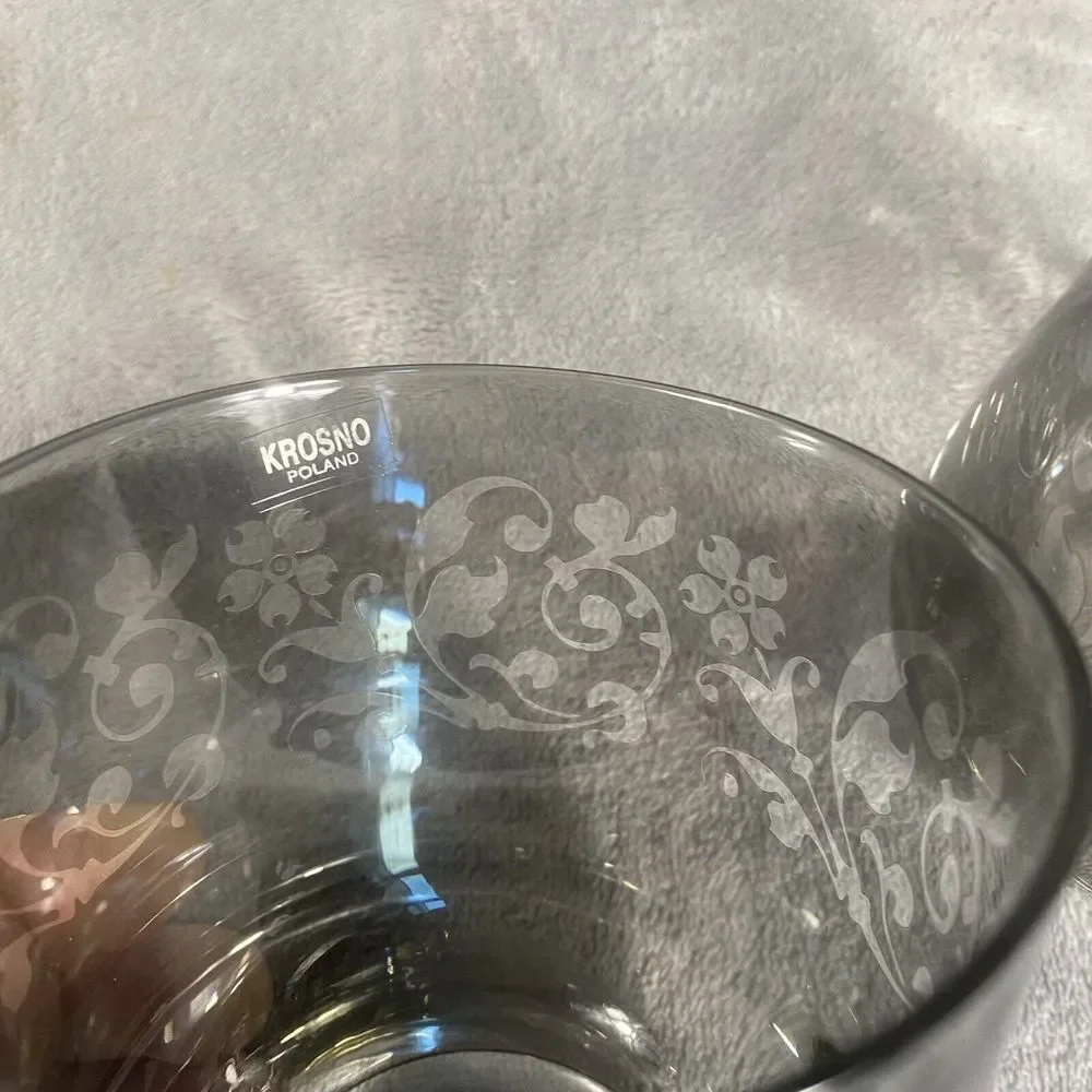 Crate‎ & Barrel Krosno Drinking Glass Set 4 Poland Tinted Etched Smokey Low Ball